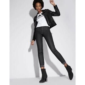 Armani Exchange J01 Mid-Rise Super Skinny Black Coated Jeans, Size 26